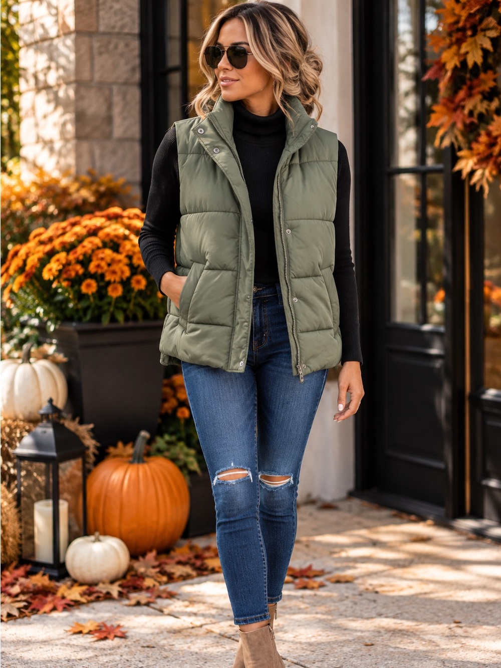 Falls Creek Olive Quilted Puffer Vest